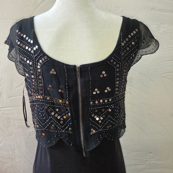 American Eagle Woman's M Grey Casual Mini Dress Beaded Sequin Scoop Sleeveless - Picture 5 of 8